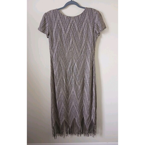 Vtg Jessica Howard Gold Lace Metallic Fringe Sheath Party Dress Y2K Size 8 - Picture 2 of 8